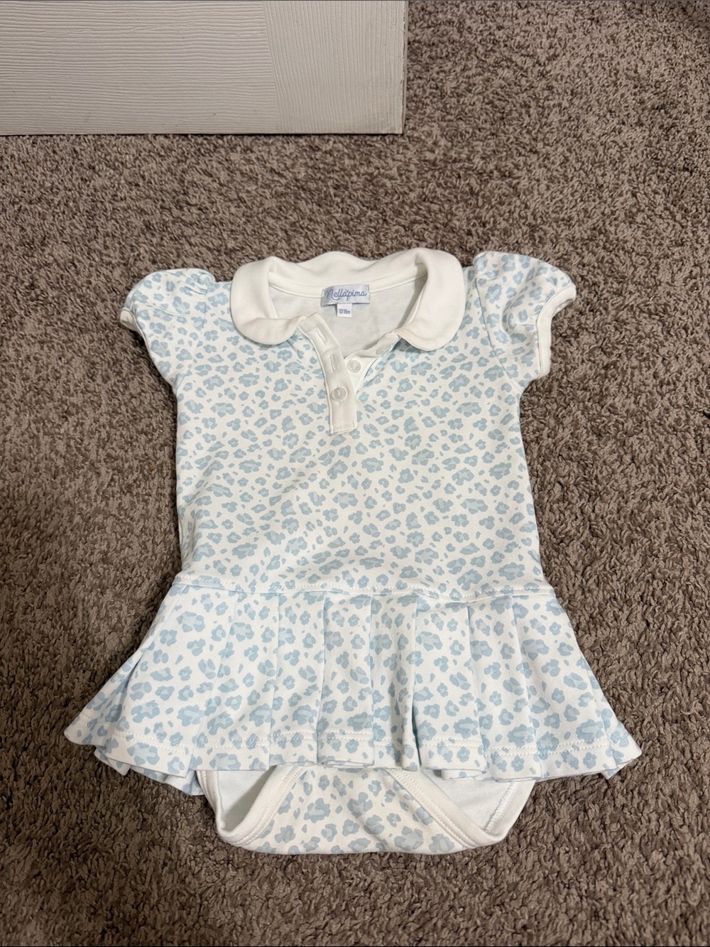 Nellapima Baby Girl's Blue and White Leopard Print Skirted Bubble 12-18 Months
